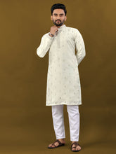 Cream Color Matka Silk With Zari Work Men's Kurta And Pajama