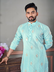 Royal Linen Mens Kurta With Embroidery Sequins Work Kurtas