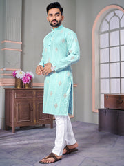 Royal Linen Mens Kurta With Embroidery Sequins Work Kurtas