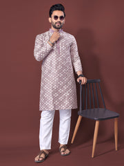 Heavy Work Men's Kurta Pajama In Lavender Soft Silk With Sequence Embroidery