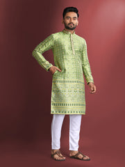 Pista Wedding Mens Kurta Pajama In Jacquard With Heavy Embossed Work