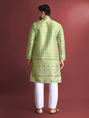 Pista Wedding Mens Kurta Pajama In Jacquard With Heavy Embossed Work