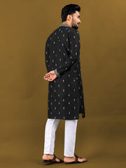 Black Color Matka Silk With Zari Work Men's Kurta With Pajama Set