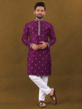 Wine Purple Color Matka Silk Wear Men's Kurta And Pajama For Men