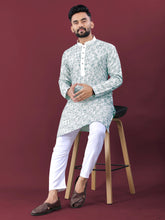 White Wedding Kurta Pajama For Men With Rama Thread Lucknowi And Sequence Work