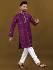 Wine Purple Color Matka Silk Wear Men's Kurta And Pajama For Men