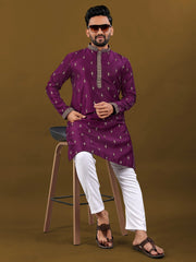 Wine Purple Color Matka Silk Wear Men's Kurta And Pajama For Men