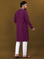 Wine Purple Color Matka Silk Wear Men's Kurta And Pajama For Men