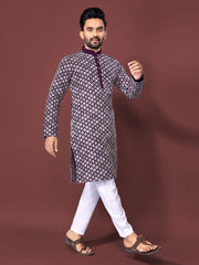 Heavy Work Men's Kurta Pajama In Wine Soft Silk With Sequence Embroidery