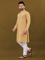 Light Yellow Color Silk Wear Mens Kurta And Pajama For Men