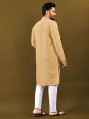 Light Yellow Color Silk Wear Mens Kurta And Pajama For Men