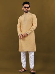 Light Yellow Color Silk Wear Mens Kurta And Pajama For Men