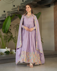 Lavender Color Chinnon Sequence Embroidered Gown