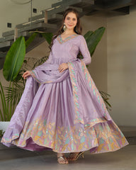 Lavender Color Chinnon Sequence Embroidered Gown
