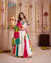 ALLURING MULTI-COLOR COTTON EMBROIDERED NAVRATRI WEAR LEHENGA CHOLI