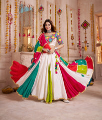ALLURING MULTI-COLOR COTTON EMBROIDERED NAVRATRI WEAR LEHENGA CHOLI