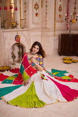 ALLURING MULTI-COLOR COTTON EMBROIDERED NAVRATRI WEAR LEHENGA CHOLI
