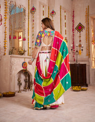 ALLURING MULTI-COLOR COTTON EMBROIDERED NAVRATRI WEAR LEHENGA CHOLI