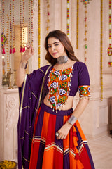 ATTRACTIVE MULTI-COLOR COTTON MIRROR WORK NAVRATRI WEAR LEHENGA CHOLI