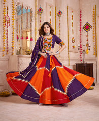 ATTRACTIVE MULTI-COLOR COTTON MIRROR WORK NAVRATRI WEAR LEHENGA CHOLI