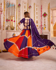 ATTRACTIVE MULTI-COLOR COTTON MIRROR WORK NAVRATRI WEAR LEHENGA CHOLI