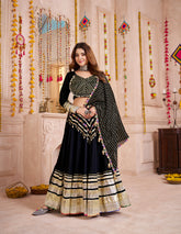 SPECTACULAR BLACK COTTON LACE WORK FESTIVAL WEAR LEHENGA CHOLI