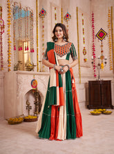 STYLISH MULTI-COLOR COTTON KUTCHI WORK FESTIVAL WEAR LEHENGA CHOLI