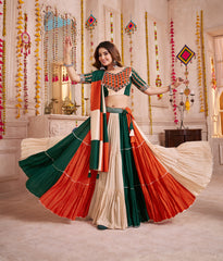 STYLISH MULTI-COLOR COTTON KUTCHI WORK FESTIVAL WEAR LEHENGA CHOLI