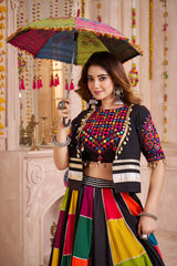 PRECIOUS BLACK PATCH WORK NAVRATRI WEAR LEHENGA CHOLI WITH JACKET