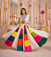 CAPTIVATING WHITE COTTON MIRROR WORK NAVRATRI WEAR LEHENGA CHOLI