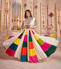 CAPTIVATING WHITE COTTON MIRROR WORK NAVRATRI WEAR LEHENGA CHOLI
