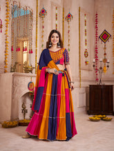 ATTRACTIVE MULTI-COLOR COTTON MIRROR WORK NAVRATRI WEAR LEHENGA CHOLI