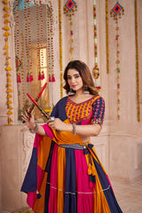 ATTRACTIVE MULTI-COLOR COTTON MIRROR WORK NAVRATRI WEAR LEHENGA CHOLI