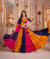 ATTRACTIVE MULTI-COLOR COTTON MIRROR WORK NAVRATRI WEAR LEHENGA CHOLI