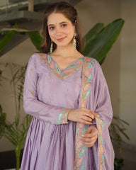 Lavender Color Chinnon Sequence Embroidered Gown