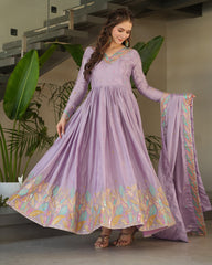 Lavender Color Chinnon Sequence Embroidered Gown