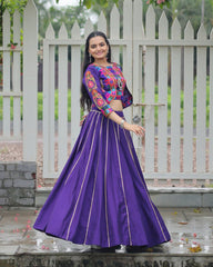 Elegant Purple Mirror Work Navratri Lehenga With Jacket Style Blouse