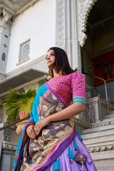 Lavender Color Tussar Silk Kalamkari Printed Lehenga Choli