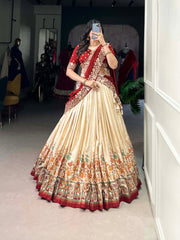 DESIGNER TUSSAR SILK PRINTED LEHENGA SET WITH EMBROIDERED BLOUSE AND DUPATTA