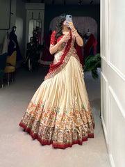 DESIGNER TUSSAR SILK PRINTED LEHENGA SET WITH EMBROIDERED BLOUSE AND DUPATTA