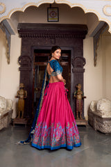 Pink Color Tussar Silk Printed And Foil Work Lehenga Choli