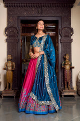 Pink Color Tussar Silk Printed And Foil Work Lehenga Choli