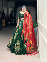 Tussar Silk Lehenga With Foil Work & Gotta Patti Dupatta