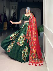 Tussar Silk Lehenga With Foil Work & Gotta Patti Dupatta