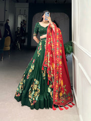 Tussar Silk Lehenga With Foil Work & Gotta Patti Dupatta