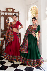 DESIGNER READY TO WEAR GAMTHI PRINT EMBOSSED LEHENGA CHOLI FOR GARBA JOBANIYU (જોબનિયું)