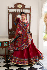DESIGNER READY TO WEAR GAMTHI PRINT EMBOSSED LEHENGA CHOLI FOR GARBA JOBANIYU (જોબનિયું)