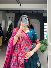 Designer Tussar Silk Lehenga Choli for Navratri | Printed and Foil Work