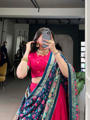 Designer Tussar Silk Lehenga Choli for Navratri | Printed and Foil Work