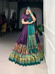Designer Tussar Silk Lehenga Choli for Navratri | Printed and Foil Work